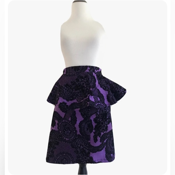 Asos |  Embroidered Flounce Ruffle Skirt Size 12 Purple Pencil Mini Skater - Picture 1 of 11
